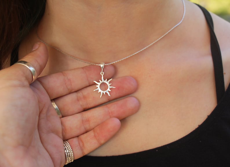 Sun Necklace, Silver Gold Sun Pendant Jewelry, Women Sunburst Pendant, Sunbeam Jewelry, Dainty Celestial Sunshine Solar Eclipse Charm image 5