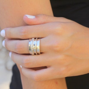 Bold Silver Spinner Ring, Wide Silver Ring, Women Statement Anxiety Ring, Thick Band Silver Ring, Kinetic Band Meditation Ring Handmade Gift