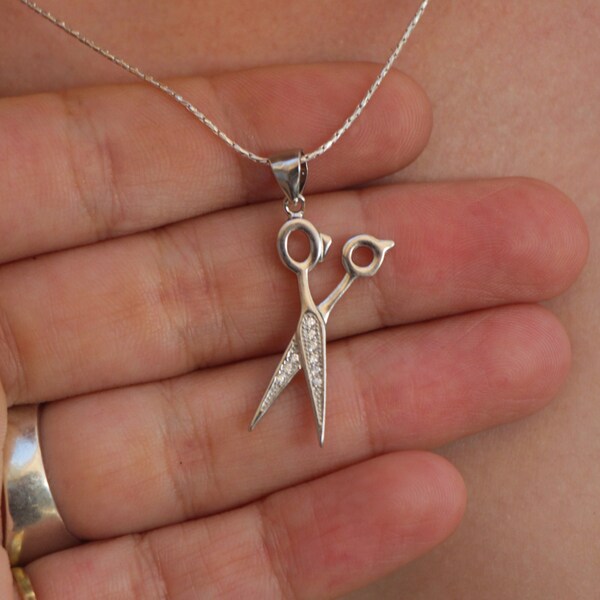 DunyaGems 45cm Hairdresser Scissors Necklace – 925 Sterling Silver Barber Stylist Pendant