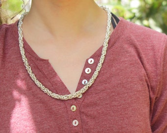 Byzantine Necklace, Chainmail Necklace, Statement Thick Heavy Silver Handmade Chain Jewelry, Handwoven Special Gift, Chain Maille Necklace