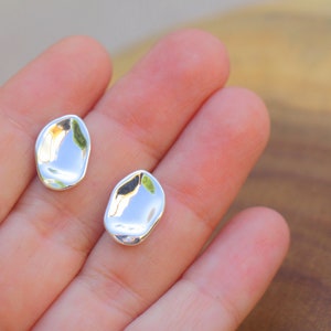 Oval Stud Earrings, Silver Oval Studs, Silver Stud Earrings, Shiny Concave Earrings, Oval Earrings, Women Abstract Earrings, Concave Jewelry