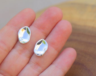 Oval Stud Earrings, Silver Oval Studs, Silver Stud Earrings, Shiny Concave Earrings, Oval Earrings, Women Abstract Earrings, Concave Jewelry