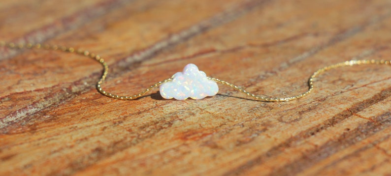 Opal Necklace, Opal Jewelry, Cloud Necklace, White Cloud Opal Necklace, Opal Charm Choker, Small Opal Cloud, Silver Gold Rose Filled Chain image 8