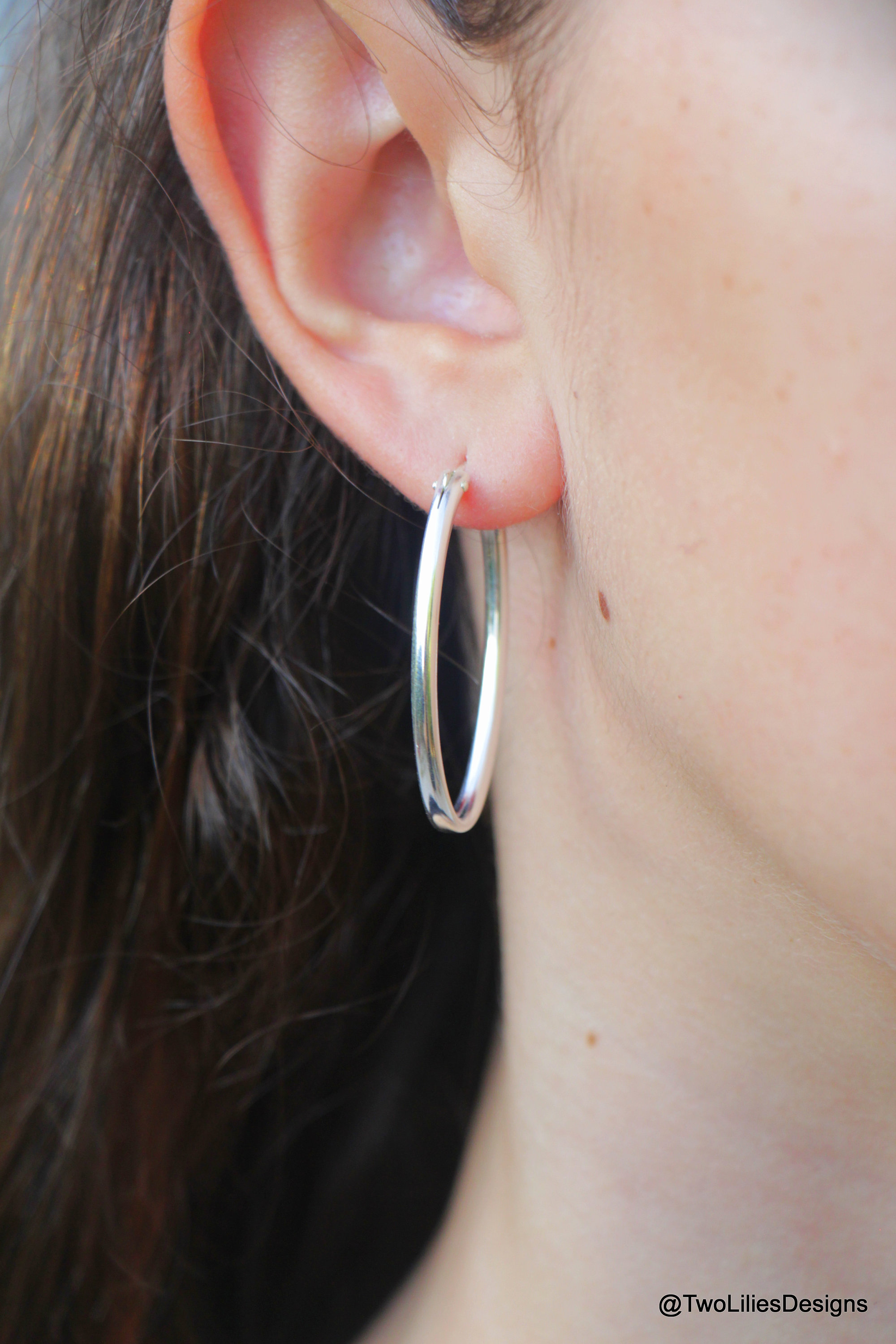 Silver Oval Hoop Earrings, Silver Hoops, Oval Earrings