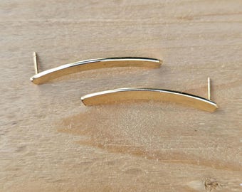 Long Gold Filled Bar Earrings: Curved Minimalist Studs (4cm)