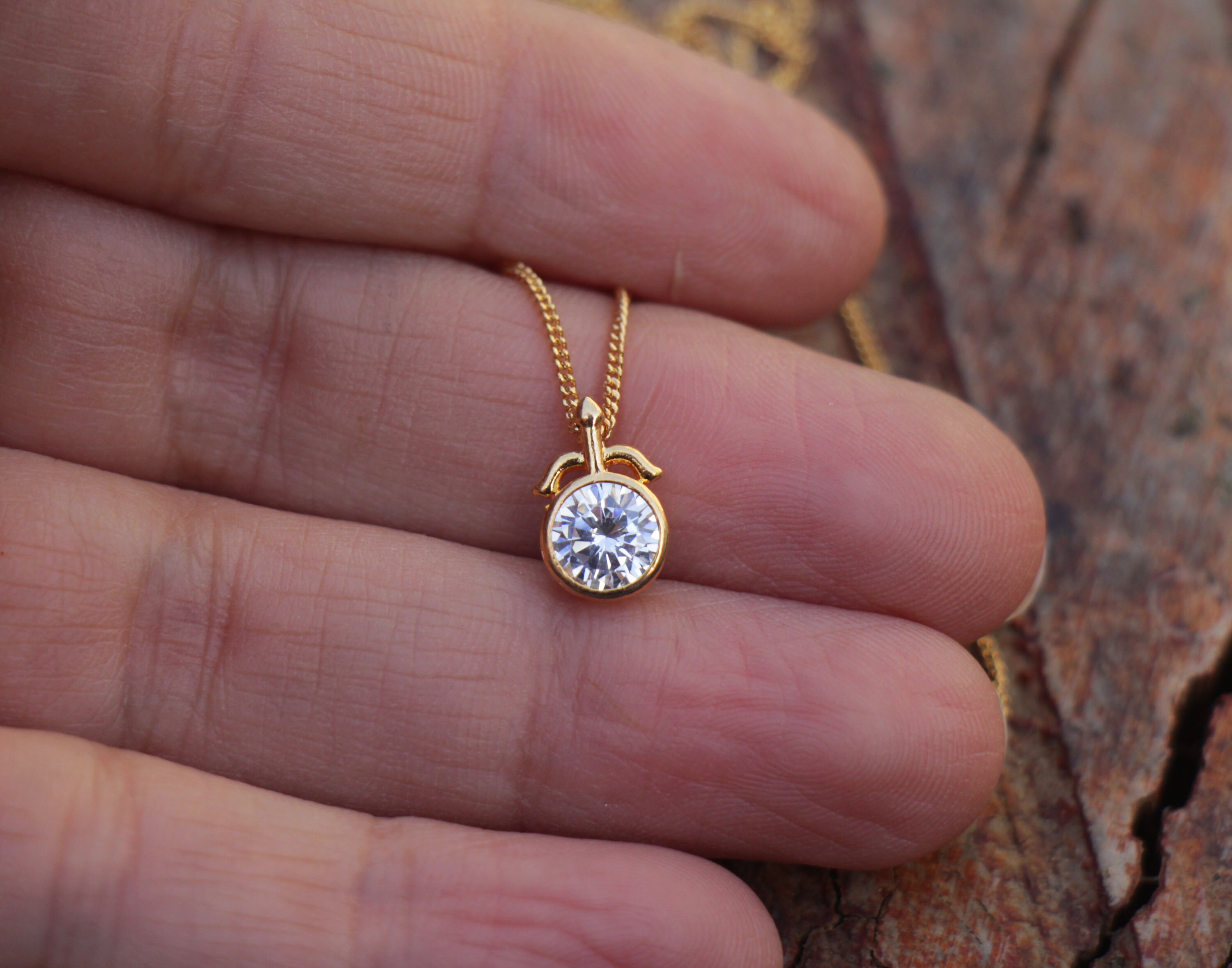 Solitaire Necklace 6mm CZ Stone Pendant 