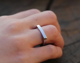 Vierkante zilveren ring, dikke dames herenring, moderne geometrische ring, vierkante boho-sieraden, eenvoudige brede statement bandring, zilveren modering