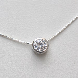 Little Silver Solitaire Necklace, Elegant Sparkly Round Zircon Necklace Jewelry, Dainty Women Necklace Gift For Her, Minimalist Gemstone