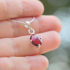 Red Garnet Necklace, Silver Solitaire Pendant, Gemstone Necklace, Garnet Pendant, Dainty Red Oval Women Garnet Jewelry, January Birthstone