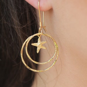 Starfish Earrings, Gold Starfish Jewelry, Women Dangle Earrings, Summer Earrings, Gold Filled Earrings, Beach Ocean Sea Life Earrings Gift
