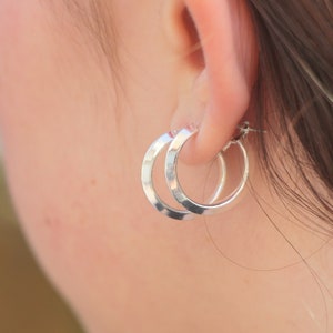 Silver Hoop Earrings, Triangle Profile Tube Earrings, Silver Hoops Jewelry, Women Men Everyday Silver Hoops, Smooth Small Hoop Earrings Gift