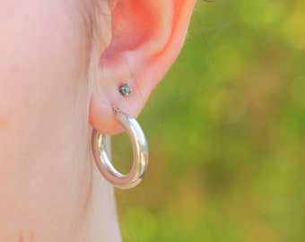 Silver Hoop Earrings, Chubby Silver Hoops, Women Lightweight 4mm Tube Hoops, Circle Fashion Boho Earrings, 22mm Hoop Jewelry, Tube Earrings