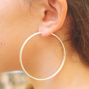 Large Silver Hoop Earrings, 60mm Large Silver Hoops, Simple Thick Women Big Hoops 2.36" Earrings, Lightweight Silver Endless Hoop Jewelry