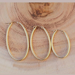 Oval Hoop Earrings, Gold Filled Hoop Earrings, Small Medium Large Oval Gold Hoops, Gold Oval Jewelry For Women, Geometric Gold Oval Earring