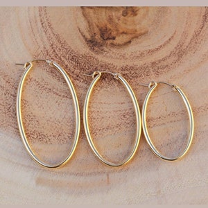 Oval Hoop Earrings, Gold Filled Hoop Earrings, Small Medium Large Oval Gold Hoops, Gold Oval Jewelry For Women, Geometric Gold Oval Earring