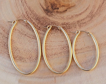 Oval Hoop Earrings, Gold Filled Hoop Earrings, Small Medium Large Oval Gold Hoops, Gold Oval Jewelry For Women, Geometric Gold Oval Earring