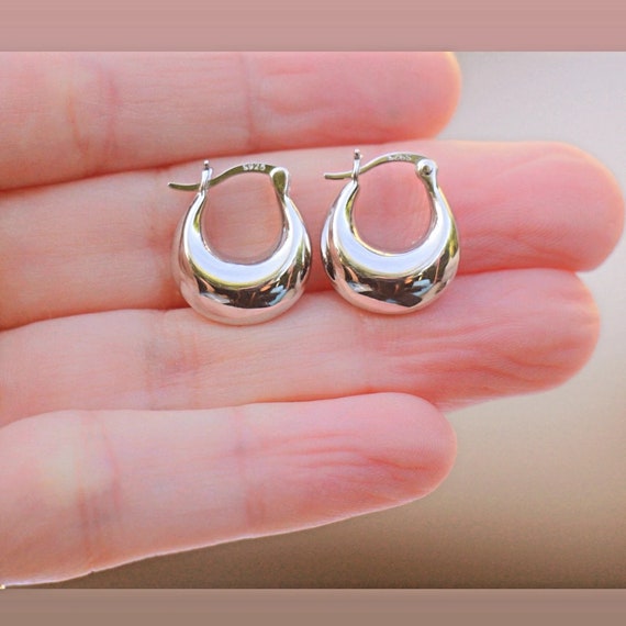 SILVER925 WIDE HOOP EARRINGS /シルバー/ピアス Silver Hoop Earrings, Small Puff Hoop Earrings, Wide Chubby