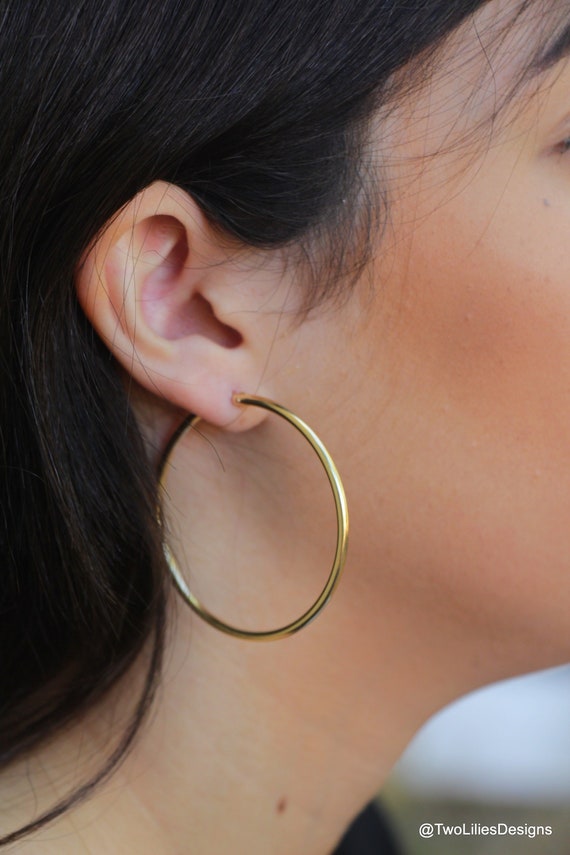 14K Gold Hoop Filigree Earrings, Gypsy Casual Women Large Handmade Earrings,  Gift for Wife - Etsy