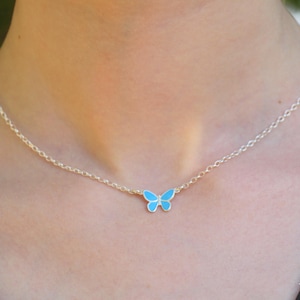 Butterfly Necklace, Silver Blue Enamel Butterfly Pendant, Small Dainty Butterfly Nature Lover Gift, Blue Butterfly Jewelry, Minimalist Charm
