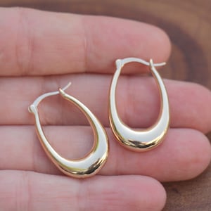 Créoles ovales en plaqué or, grosses boucles d&#39;oreilles pour femmes, bijoux créoles épais (pas creux) en or sans nickel