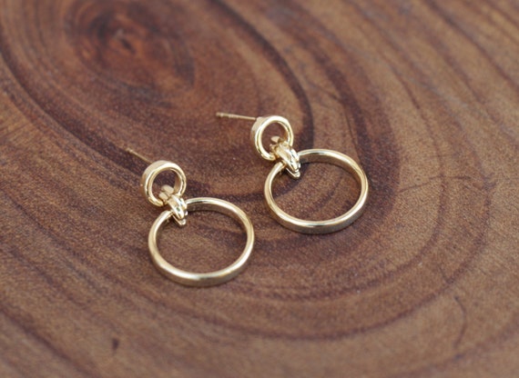Gold Circle Drop Earrings Gold Interlocking Circle Dangle Earrings Women Double Round Hoops Earrings Gold Plated Stud Earrings Jewelry Etsy Canada