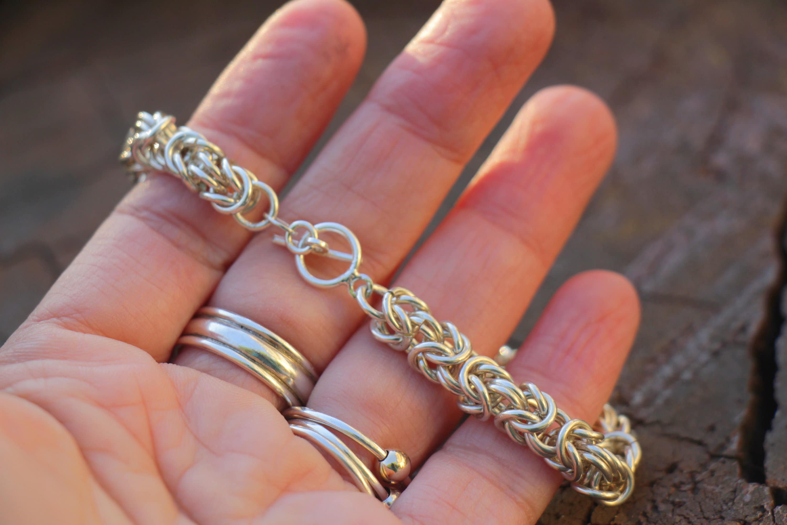 楽天 ビザンチンブレスレットハンドメイド、厚くて重いシルバー アクセサリー