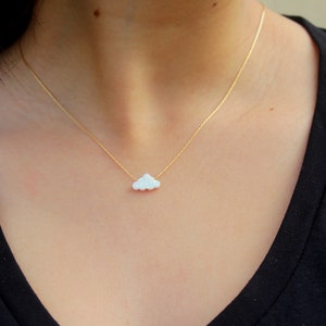 Opal Necklace, Opal Jewelry, Cloud Necklace, White Cloud Opal Necklace, Opal Charm Choker, Small Opal Cloud, Silver Gold Rose Filled Chain image 10