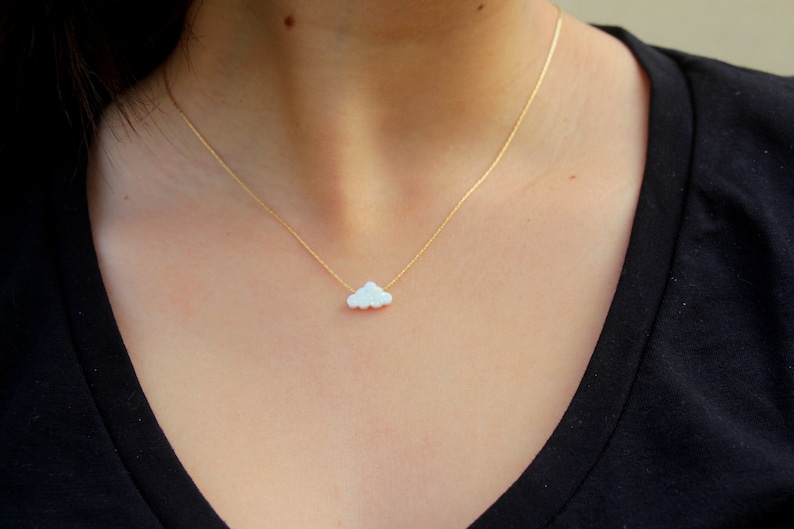 Opal Necklace, Opal Jewelry, Cloud Necklace, White Cloud Opal Necklace, Opal Charm Choker, Small Opal Cloud, Silver Gold Rose Filled Chain image 10