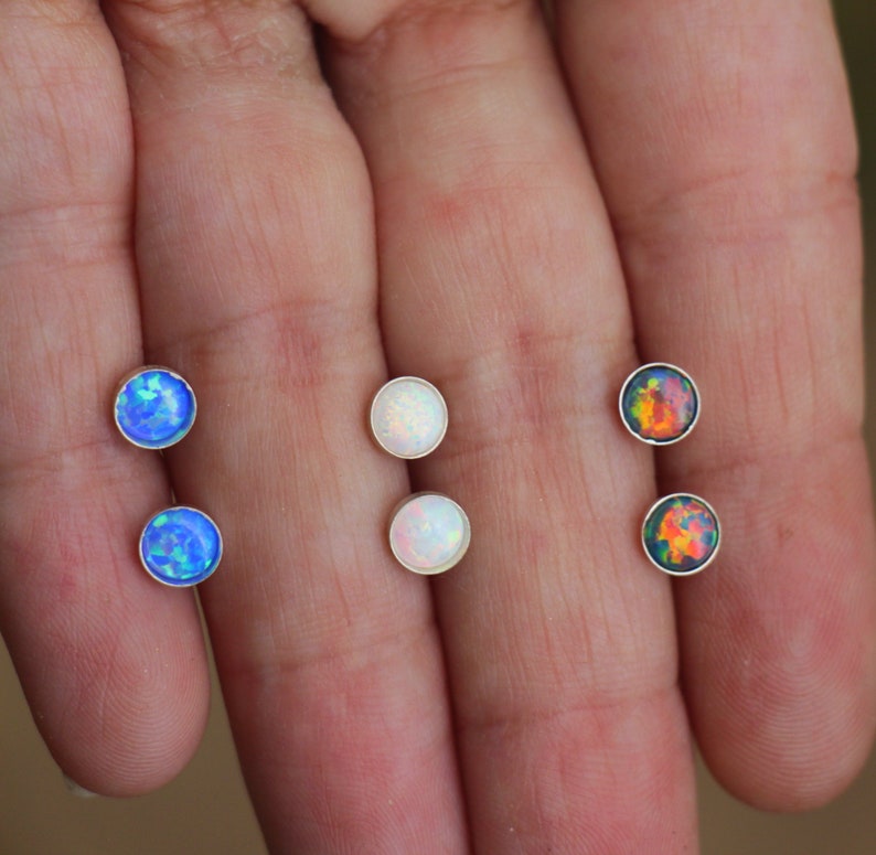 Opal Stud Earrings 5mm Opal Studs Small Sterling Silver Etsy