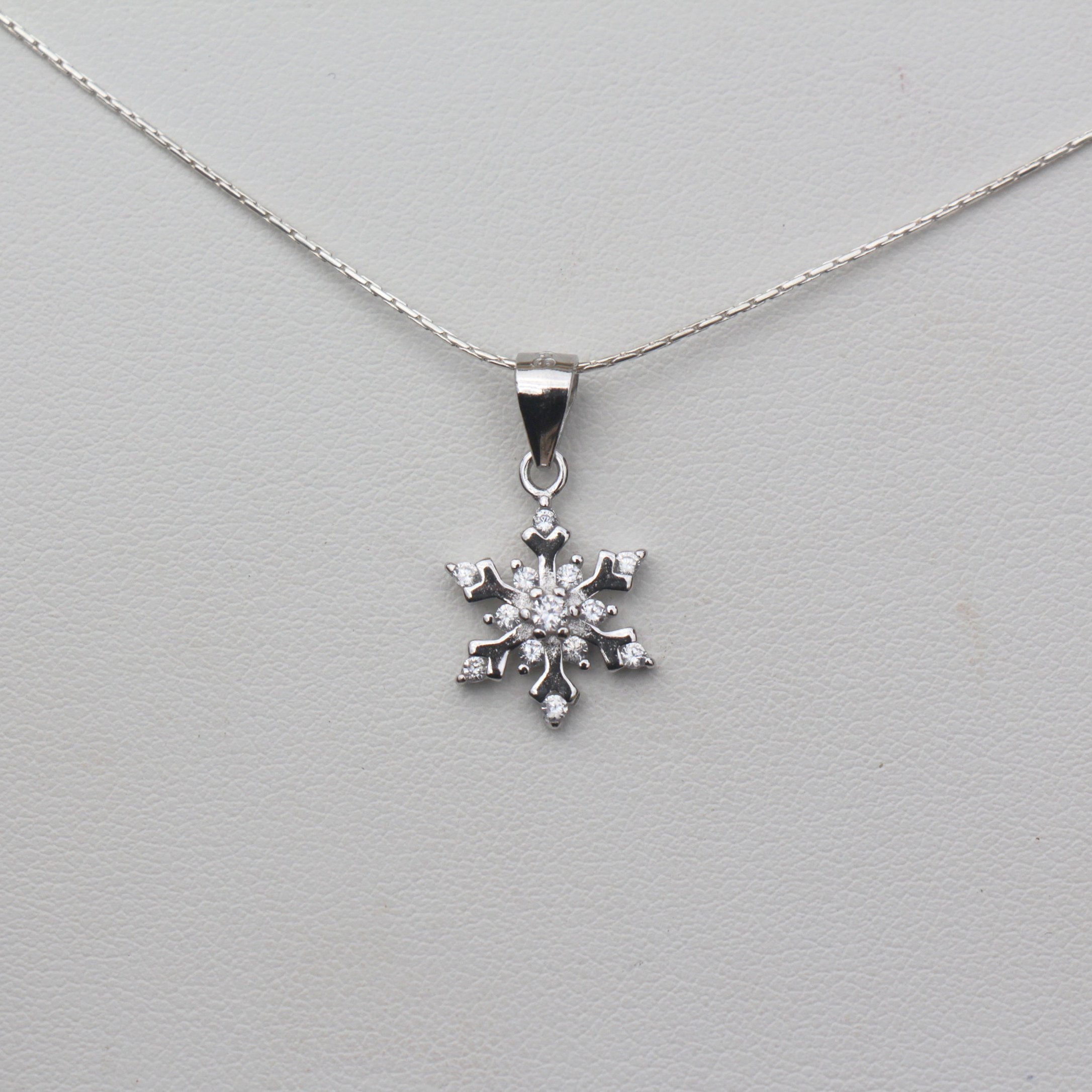 Snowflake Necklace 925 Sterling Silver Clear Zircon Stone | Etsy