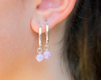 Opal Earrings, Lavender Earrings, Silver Hoop Earrings, Purple Dangle Earrings, Small Silver Hoop Earrings, Silver Hoops, Lilac Opal Jewelry