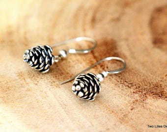 Pine cone Earrings, Silver or Gold Pinecone Dangle Earrings, Women Acorn Earrings, Silver Pine Tree Earrings, Christmas Winter Jewelry Gift