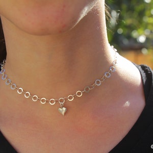 Silver Heart Choker, Small Silver Heart Pendant Necklace, Women Heart Necklace, Little Silver Heart Jewelry, Little Heart Special Chain Gift