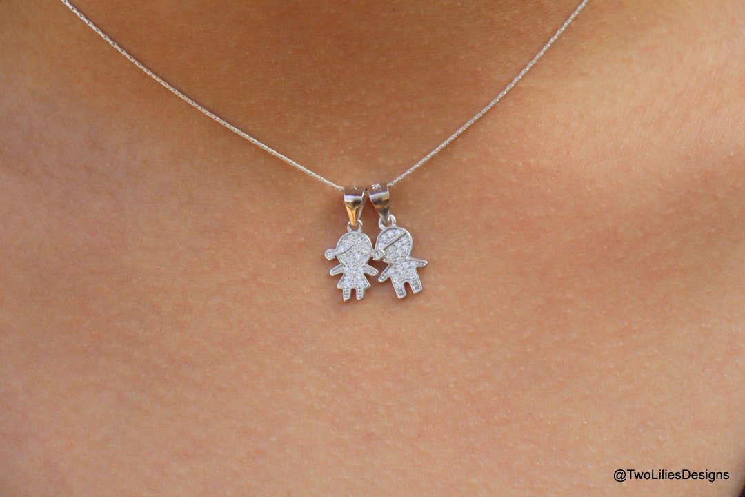 Girl and shop boy charm necklace