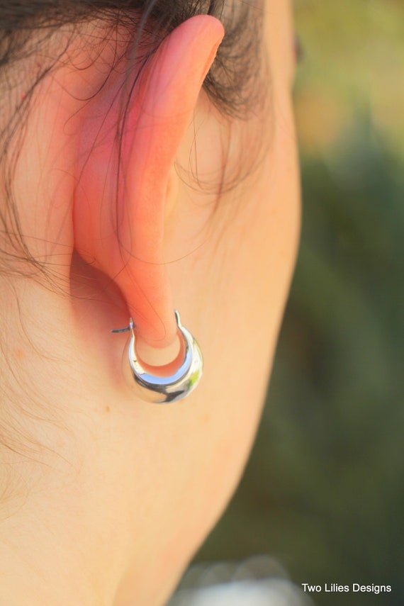 SILVER925 WIDE HOOP EARRINGS /シルバー/ピアス Silver Hoop Earrings, Small Puff Hoop Earrings, Wide Chubby