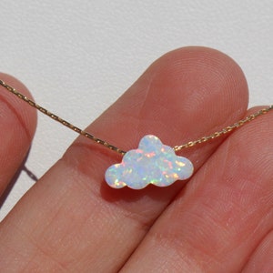 Opal Necklace, Opal Jewelry, Cloud Necklace, White Cloud Opal Necklace, Opal Charm Choker, Small Opal Cloud, Silver Gold Rose Filled Chain image 2