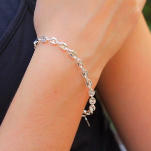 Mariner Link Armband, Silber Anker Kette, Dickes Silber Armband, Kaffeebohne Kette, Silber Glieder Armband, Klassisch Bold Kette Armband Geschenk
