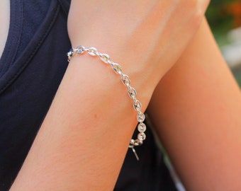 Silver Chain Link Bracelet, Mariner Chain Bracelet, Thick Anchor Chain, Women Silver Bracelet, Statement Bracelet, Anchor Link Jewelry Gift