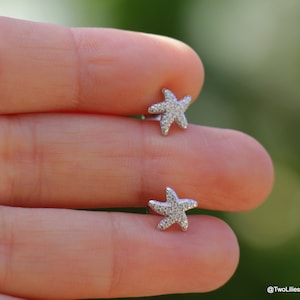 Silver Zircon Starfish Earrings, Elegant Sparkly Silver Sea Star Jewelry, Starfish Studs, Small Stud Earring Gift, Women Teens Girls Posts