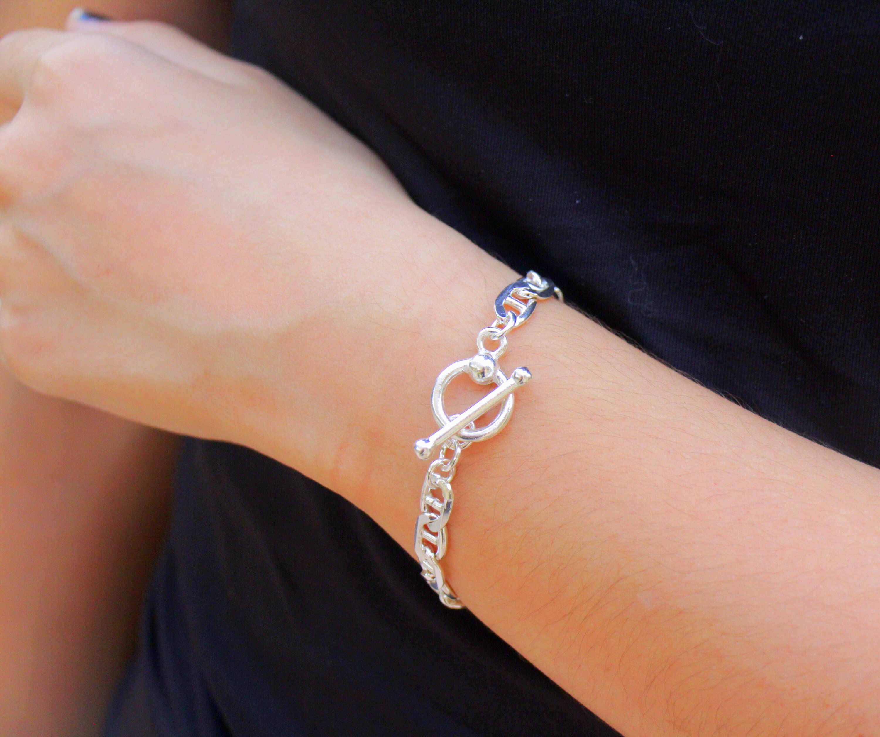 Thick Silver Chain Link Bracelet, Heavy Mariner Anchor Link