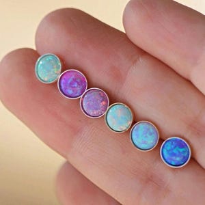 Opal Earrings, 6mm Opal Stud Earrings, Small Studs, Jewelry, Silver Gold Fill Women Girls Earrings, Minimal Dainty Studs, October Birthstone