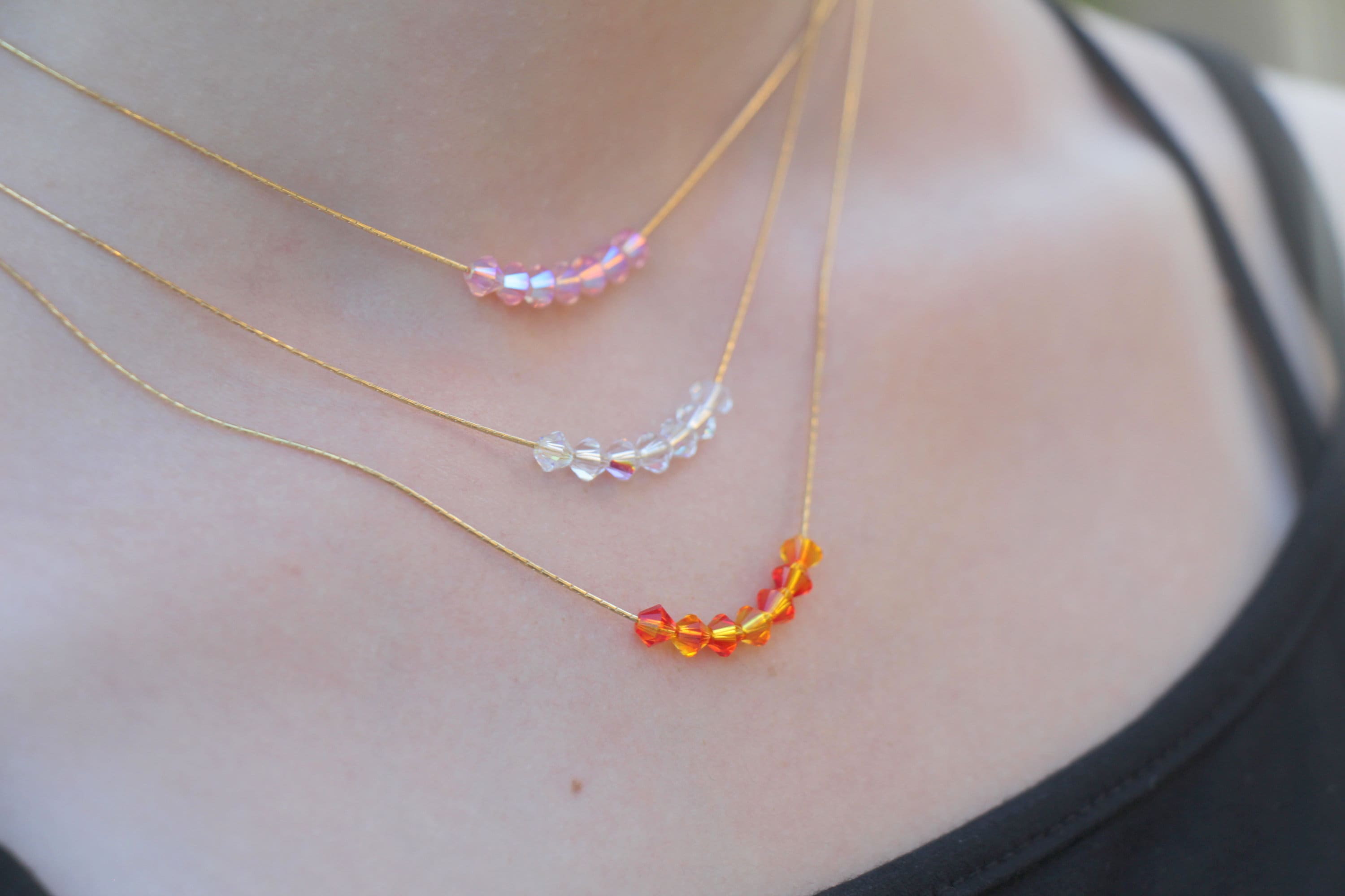 韓国人気 [NIRO] CRYSTAL n BEADS MiX NECKLACE #14 Swarovski Crystal Beads Necklace, Sparkly Pink Orange White