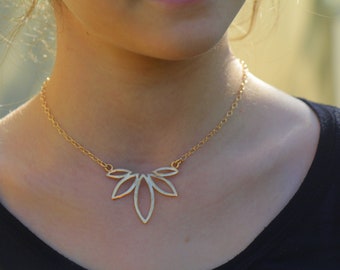 Gold Lotus Flower Necklace, Women Floral Jewelry, Half Lotus Gold Plated Pendant, 14K Gold Filled Chain, Minimalist Necklace Lotus Jewelry