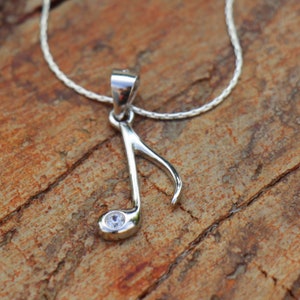 Silver Music Note Necklace, Musical Note Pendant Jewelry, Silver Zircon Music Note Rocker Necklace, Dainty Women Girl Musician Necklace Gift