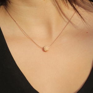 14K Rose Gold Filled Ball Necklace, Single Bead Jewelry, Dainty Women Choker, Minimalist 8mm Sparkly Ball Pendant Necklace, Women Necklace