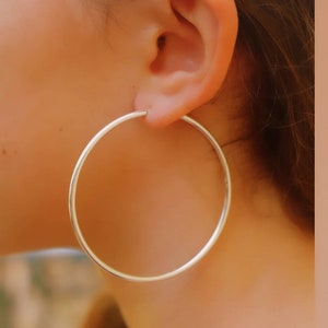 Large Silver Hoop Earrings, 60mm Large Silver Hoops, Simple Thick Women Big Hoops 2.36" Earrings, Lightweight Silver Endless Hoop Jewelry