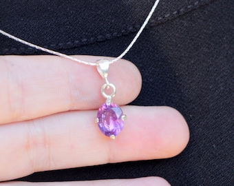 Amethyst Necklace, Elegant Oval Purple Amethyst Jewelry, Solitaire Amethyist Pendant Jewelry, Violet Lilac Crystal Quartz Gemstone Necklace