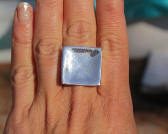 Square Top Ring, Silver Square Chunky Ring, Carved Women Statement Silver Ring, Thick Wide Silver Ring, Massive Ring, Geometric Jewelry Ring