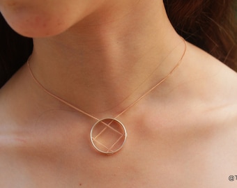 Mixed Metals Knot Necklace, Modern Circle Pendant, Women Minimalist Dainty Fashion Jewelry, Sterling Silver 14K Gold Rose Filled Chain