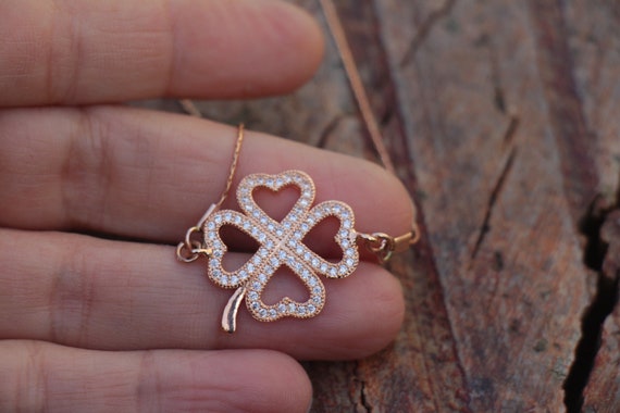 Spinning Diamond Four Heart Leaf Clover Pendant Necklace – Kinkless